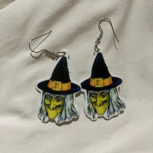 Witch Face Earrings with Black Hat Vintage Halloween Look